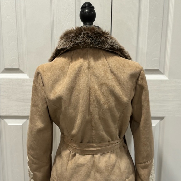 INC FAUX SUEDE & FUR BELTED JACKET WITH EMBROIDERED SLEEVES BEIGE SIZE S - Picture 5 of 9